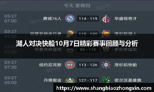 湖人对决快船10月7日精彩赛事回顾与分析